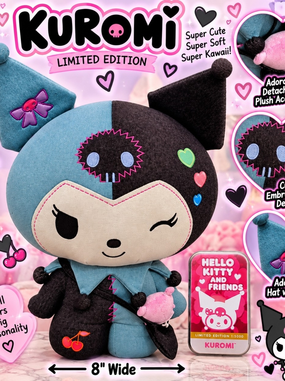 24 Inch Kuromi Limited Edition Kids Plush - Blue & Black